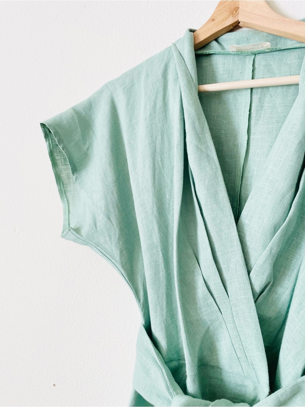 Linenfairytales SMALL 100% linen mint green kimono style belted midi dress - Picture 4 of 7